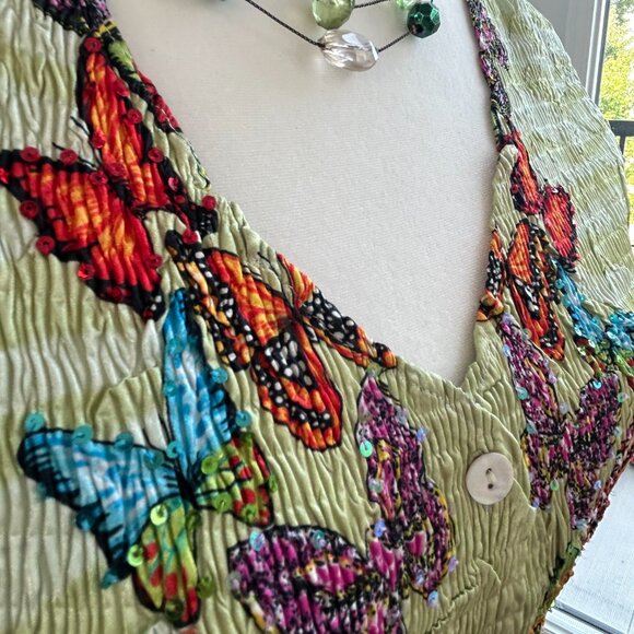 Alberto Makali Sequin Vest Top – Pale Sage Crinkle Fabric with Sheen, Size S - Picture 6 of 6